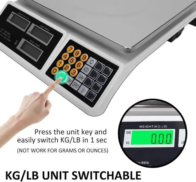 Alt view image 5 of 7 - Digital Commercial Price Scale 88lb/40kg Price Computing Scale, Food Produce Counting Weight Scale with Dual LCD Display for Farmers Market, Retail Outlets, Meat Shop, Deli