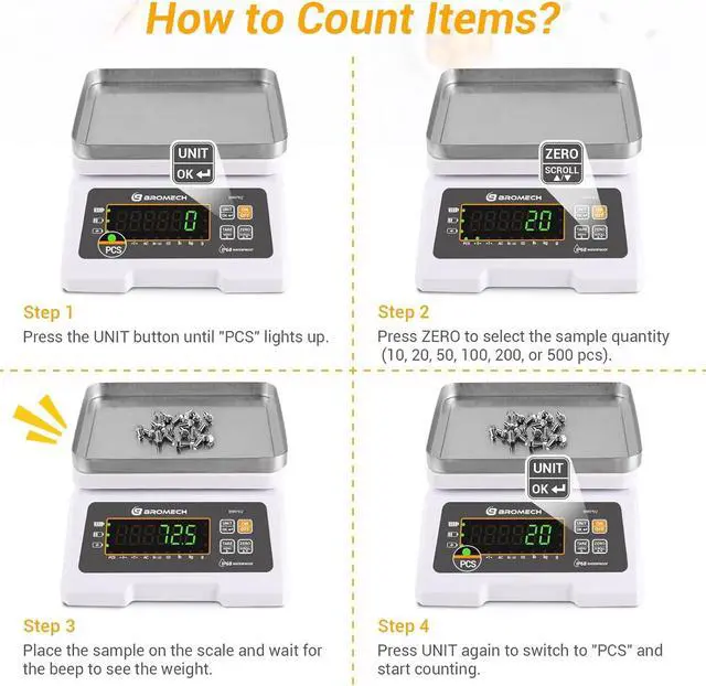 Alt view image 2 of 7 - Scale IP68 Weighs g, oz, lb, kg and lb:oz with Counting Function - 33lb Capacity, 0.001lb Increment, Ideal for Wet Products, Portion Control, Commercial - Stainless Steel Platform