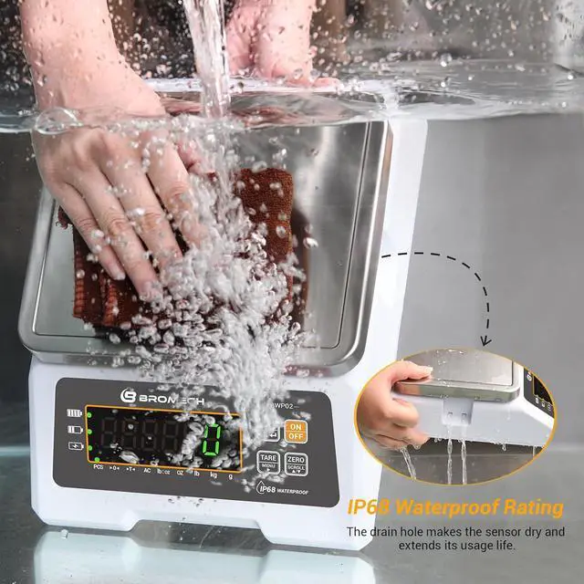 Alt view image 3 of 7 - Scale IP68 Weighs g, oz, lb, kg and lb:oz with Counting Function - 33lb Capacity, 0.001lb Increment, Ideal for Wet Products, Portion Control, Commercial - Stainless Steel Platform