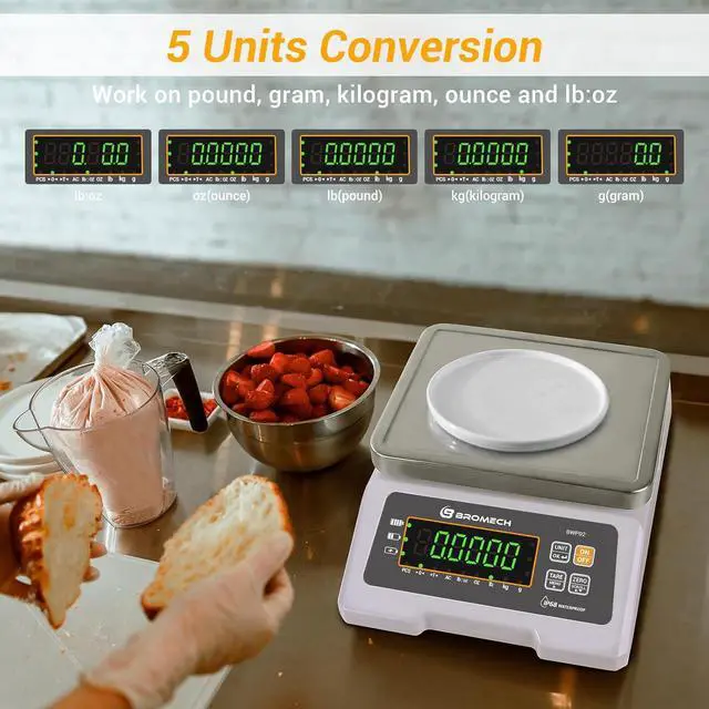Alt view image 5 of 7 - Scale IP68 Weighs g, oz, lb, kg and lb:oz with Counting Function - 33lb Capacity, 0.001lb Increment, Ideal for Wet Products, Portion Control, Commercial - Stainless Steel Platform