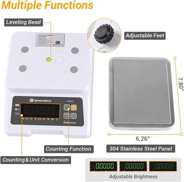 Alt view image 7 of 7 - Scale IP68 Weighs g, oz, lb, kg and lb:oz with Counting Function - 33lb Capacity, 0.001lb Increment, Ideal for Wet Products, Portion Control, Commercial - Stainless Steel Platform