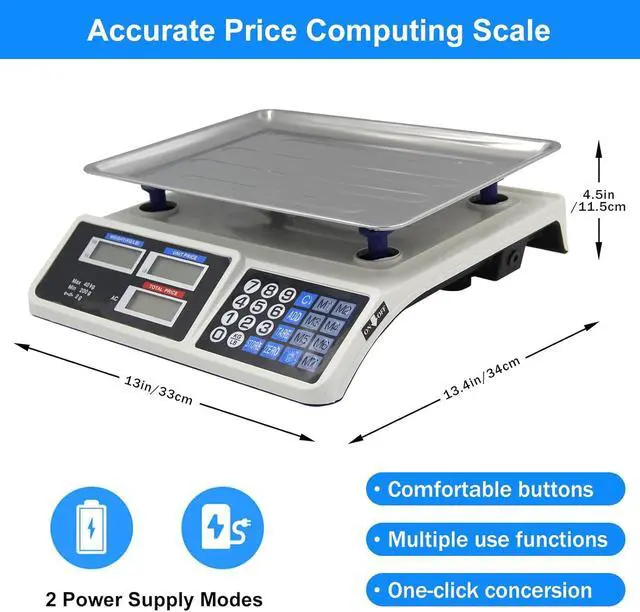 Alt view image 4 of 7 - 88lb/40kg Commercial Food Scale - Digital Price Computing Scale for Farmers' Markets with Price Calculator, for Retail Outlets, Meat Shops & Deli - Accurate Counting and Dual LCD Display