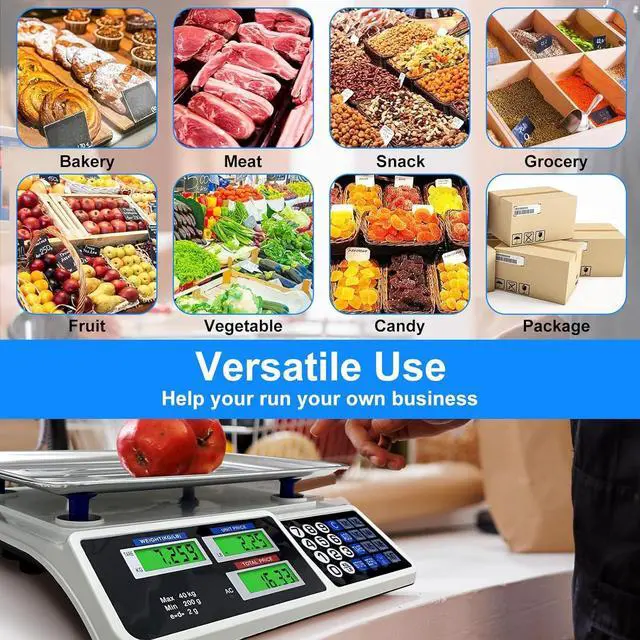 Alt view image 5 of 7 - 88lb/40kg Commercial Food Scale - Digital Price Computing Scale for Farmers' Markets with Price Calculator, for Retail Outlets, Meat Shops & Deli - Accurate Counting and Dual LCD Display
