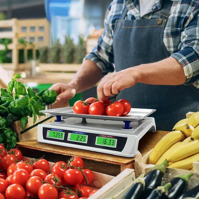Alt view image 6 of 7 - 88lb/40kg Commercial Food Scale - Digital Price Computing Scale for Farmers' Markets with Price Calculator, for Retail Outlets, Meat Shops & Deli - Accurate Counting and Dual LCD Display