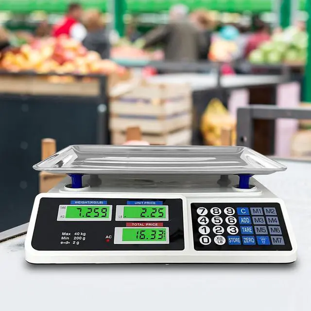 Alt view image 7 of 7 - 88lb/40kg Commercial Food Scale - Digital Price Computing Scale for Farmers' Markets with Price Calculator, for Retail Outlets, Meat Shops & Deli - Accurate Counting and Dual LCD Display