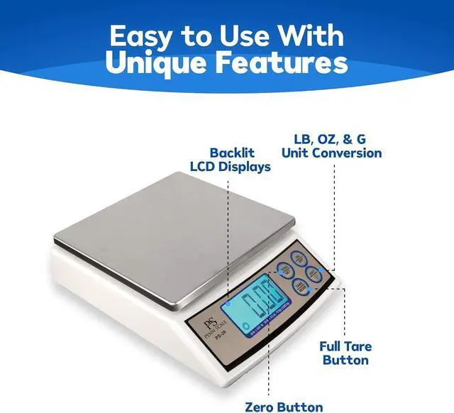 Alt view image 2 of 6 - Scale PS-20 Digital Kitchen Portion Scale - 20lb Electric Kitchen Scale with 0.01lb Readability - Removable Platter & LCD Display - KG, Lb, & Oz Unit Conversion (AC & Battery Powered)
