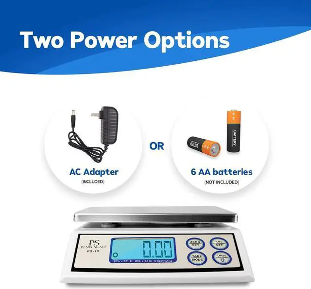 Alt view image 6 of 6 - Scale PS-20 Digital Kitchen Portion Scale - 20lb Electric Kitchen Scale with 0.01lb Readability - Removable Platter & LCD Display - KG, Lb, & Oz Unit Conversion (AC & Battery Powered)