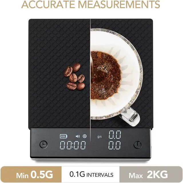 Alt view image 3 of 7 - Black Mirror Basic PRO Coffee Scale with Timer, Flow Rate Measurement, Digital Coffee Scale with 0.1g Precise Graduation, for Espresso Pour Over Drip Coffee, 2000 Grams, Black