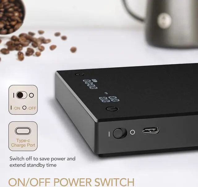 Alt view image 5 of 7 - Black Mirror Basic PRO Coffee Scale with Timer, Flow Rate Measurement, Digital Coffee Scale with 0.1g Precise Graduation, for Espresso Pour Over Drip Coffee, 2000 Grams, Black