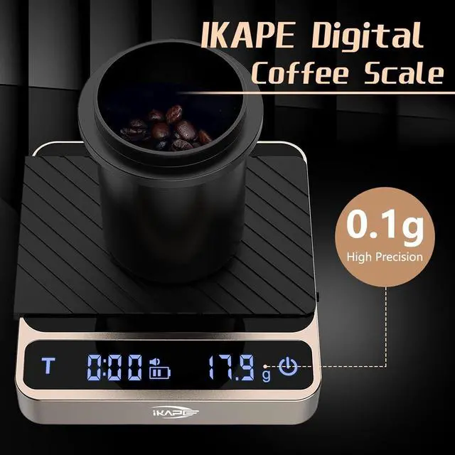 Alt view image 3 of 7 - Digital Coffee Scale, Premium Aluminium Espresso Scales with Timer, 2kg/0.1g High Precision Rechargeable Drip Espresso Scale with Tare Function, LED Display(Gold)