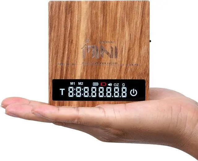 Main image of 0.1g High Precision Digital Mini Coffee Scale, 0.3g to 2kg Measuring Range Rechargeable Espresso Mini Scale with Tare Function, LED Display(Wood)