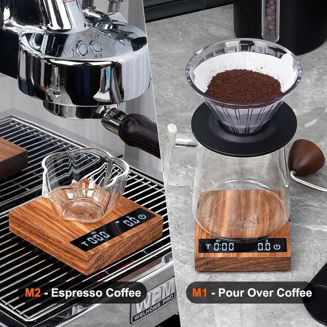 Alt view image 2 of 6 - 0.1g High Precision Digital Mini Coffee Scale, 0.3g to 2kg Measuring Range Rechargeable Espresso Mini Scale with Tare Function, LED Display(Wood)