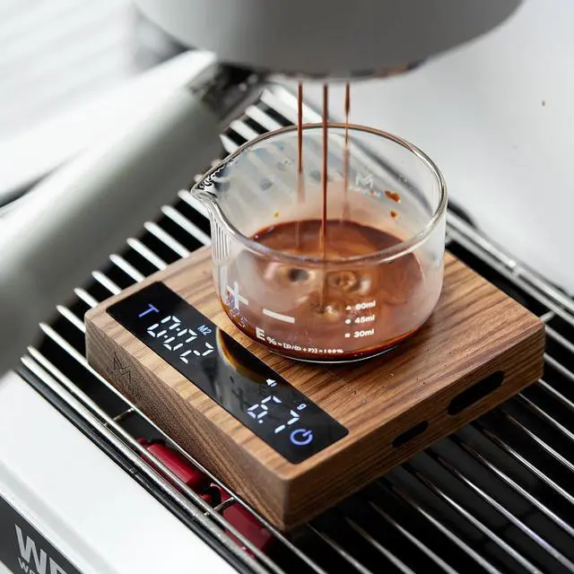 Alt view image 5 of 6 - 0.1g High Precision Digital Mini Coffee Scale, 0.3g to 2kg Measuring Range Rechargeable Espresso Mini Scale with Tare Function, LED Display(Wood)