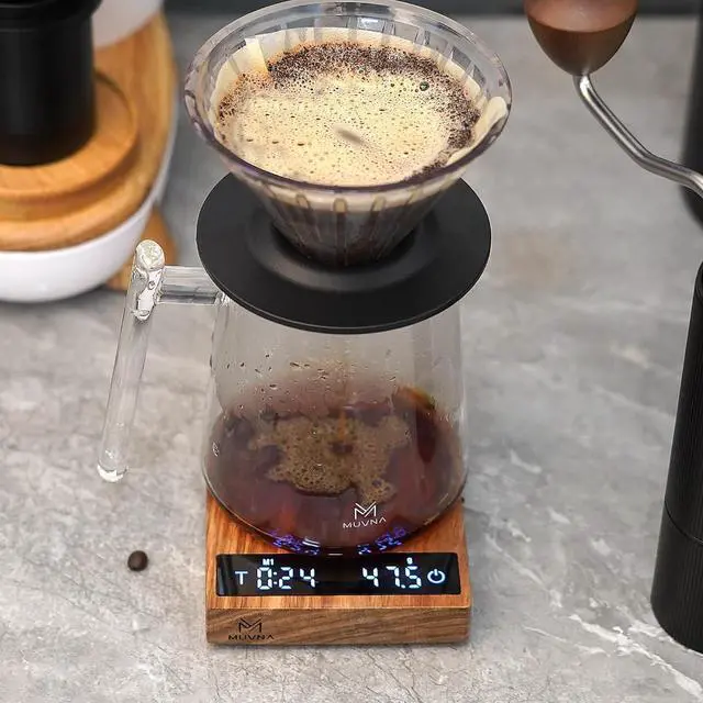 Alt view image 6 of 6 - 0.1g High Precision Digital Mini Coffee Scale, 0.3g to 2kg Measuring Range Rechargeable Espresso Mini Scale with Tare Function, LED Display(Wood)