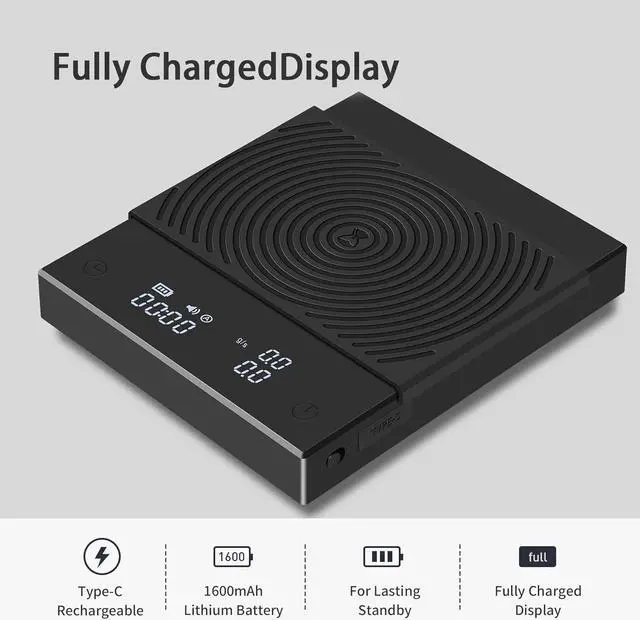 Alt view image 2 of 5 - Coffee Scale Basic 2.0 Electronic Espresso Scale with with Timer,2000 Grams and Water Flow Rate and Timer Function, Free Switching of Ounce/kg Units