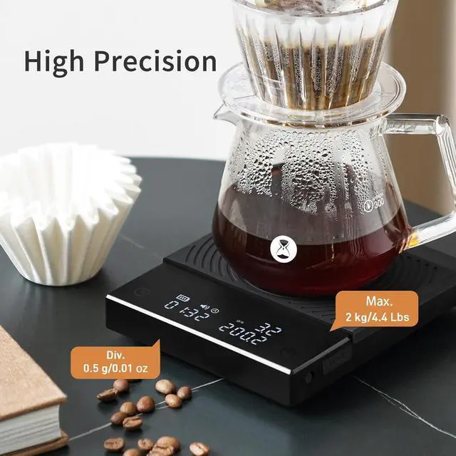 Alt view image 3 of 5 - Coffee Scale Basic 2.0 Electronic Espresso Scale with with Timer,2000 Grams and Water Flow Rate and Timer Function, Free Switching of Ounce/kg Units