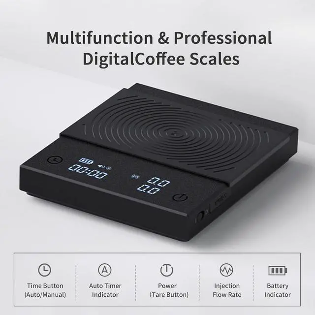 Alt view image 4 of 5 - Coffee Scale Basic 2.0 Electronic Espresso Scale with with Timer,2000 Grams and Water Flow Rate and Timer Function, Free Switching of Ounce/kg Units
