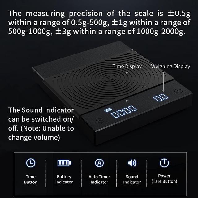 Alt view image 4 of 7 - Coffee Scale, 2021 New Version Black Mirror Basic Plus, Digital Espresso Coffee Scale Kitchen Scale with Auto Timing, 2000 Grams,Black Plus
