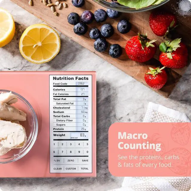 Alt view image 2 of 7 - Scale by Greater Goods, Food Grade Glass, Calorie Counting Scale, Meal Prep Scale, and Weight Loss Scale, Pink