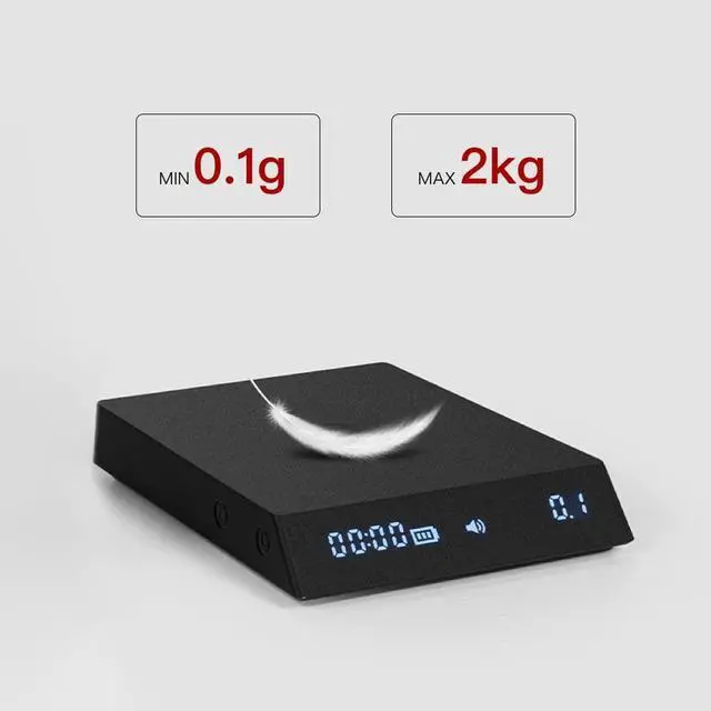 Alt view image 4 of 7 - Black Mirror Nano Coffee Scale Espresso Scale Flow Measurement Black Mirror Nano Digital Scale Poor Over Hand Drip Scale Weighing Instrument Auto Mode Timer Function LED (Black)
