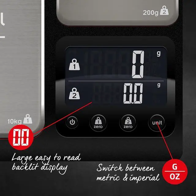 Alt view image 3 of 7 - Blumenthal Dual Platform Precision Scale by Salter, 10kg Capacity, Ultimate Accuracy Platforms, Easy-to-Read Digital Display, Measures Metric and Imperial Weight, Aquatronic Feature - Black