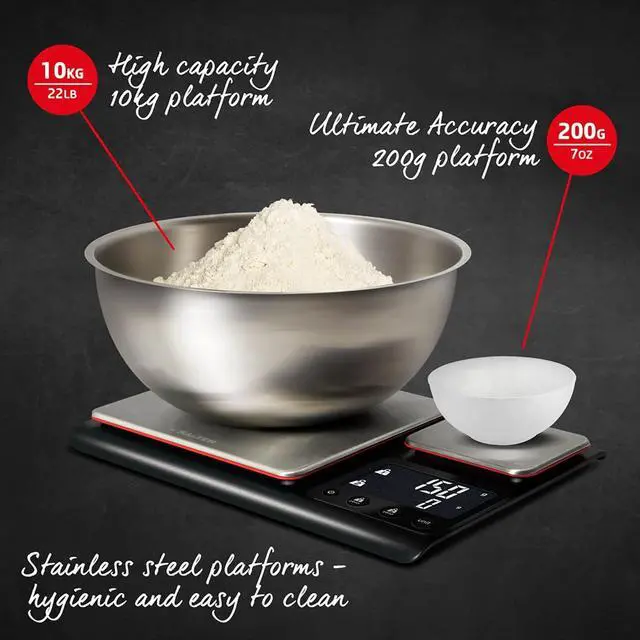 Alt view image 5 of 7 - Blumenthal Dual Platform Precision Scale by Salter, 10kg Capacity, Ultimate Accuracy Platforms, Easy-to-Read Digital Display, Measures Metric and Imperial Weight, Aquatronic Feature - Black