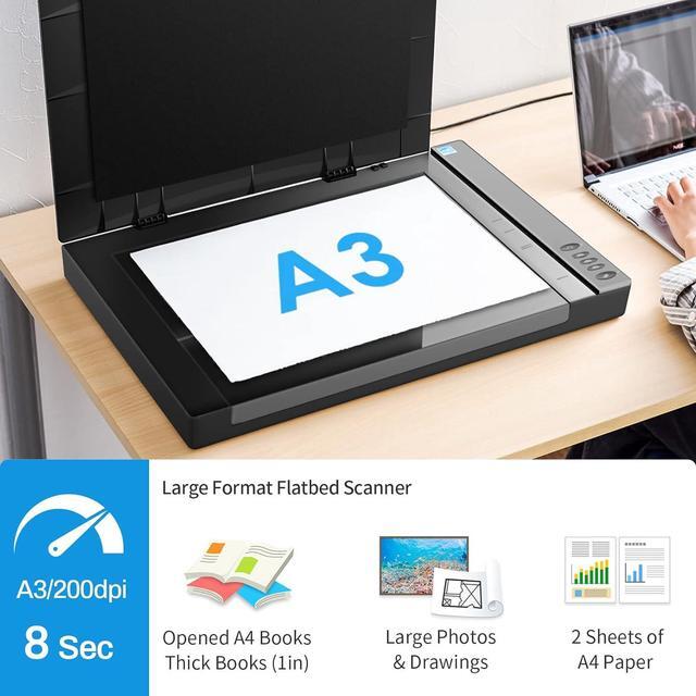 Alt view image 2 of 7 - 3120 A3 Flatbed Scanner, 1200 DPI, CIS Sensor, Scan 12" x 17" in 8 sec, Frameless, Auto-Scan, Document & Photo & Book Scanner, Design for Library, School and Soho. Supports Windows & Mac