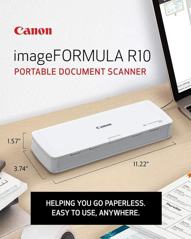 Alt view image 2 of 7 - imageFORMULA R10 Portable Document Scanner, 2-Sided Scanning with 20 Page Feeder, Easy Setup for Home or Office, Includes Software, (4861C001)