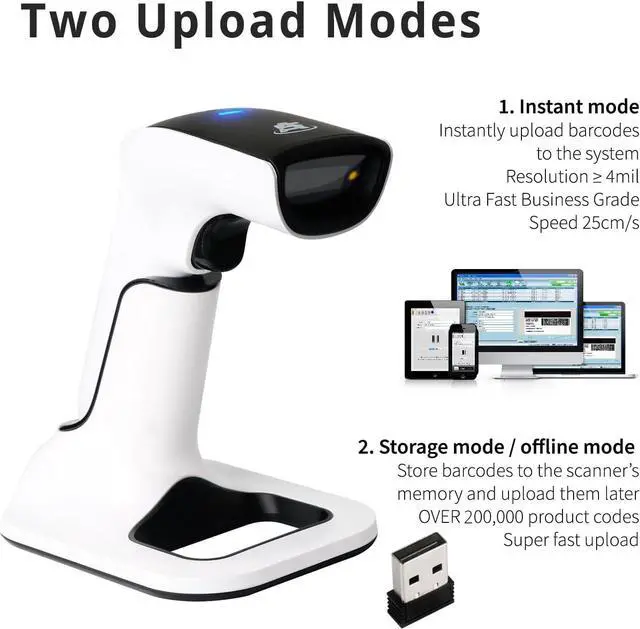 Alt view image 4 of 7 - Wireless Portable 1D&2D with Stand Bluetooth Barcode Scanner: Hand Scanner 3-in-1, Cordless, Rechargeable Scan Gun for Inventory - USB Bar Code/QR Reader (1D&2D with Next Gen Stand)