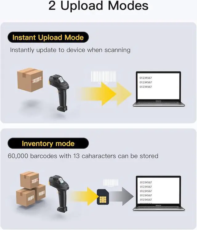 Alt view image 6 of 7 - Bluetooth Barcode Scanner, 2D 1D Wireless Handheld Scanner, QR Code Scanner, Equipped with a Touchscreen and Smart Base, CMOS+CCD Dual modules, Larger scanning Range, Supports app SDK, P8.