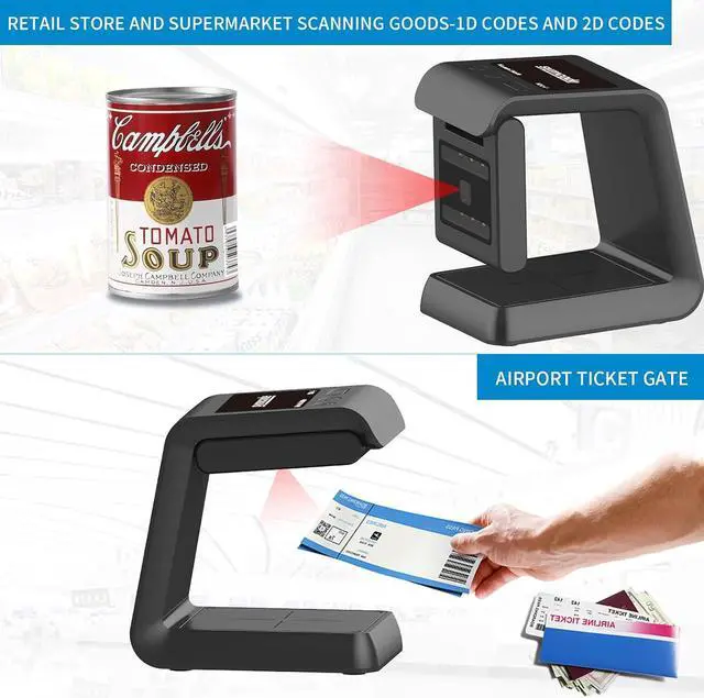 Alt view image 3 of 7 - 1D 2D Hands-Free Barcode Scanner, with Omnidirectional Automatic Sensing Scanning Barcode Reader Adjustable Screen Scanning Platform Scanner for POS PC Supermarket Bookstore