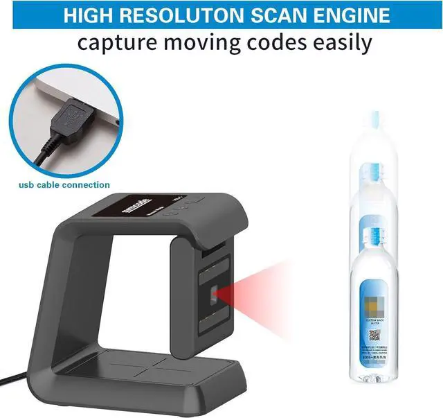 Alt view image 4 of 7 - 1D 2D Hands-Free Barcode Scanner, with Omnidirectional Automatic Sensing Scanning Barcode Reader Adjustable Screen Scanning Platform Scanner for POS PC Supermarket Bookstore
