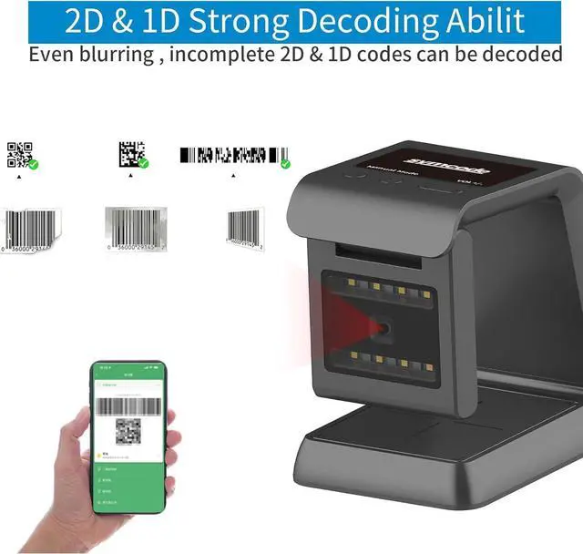 Alt view image 5 of 7 - 1D 2D Hands-Free Barcode Scanner, with Omnidirectional Automatic Sensing Scanning Barcode Reader Adjustable Screen Scanning Platform Scanner for POS PC Supermarket Bookstore