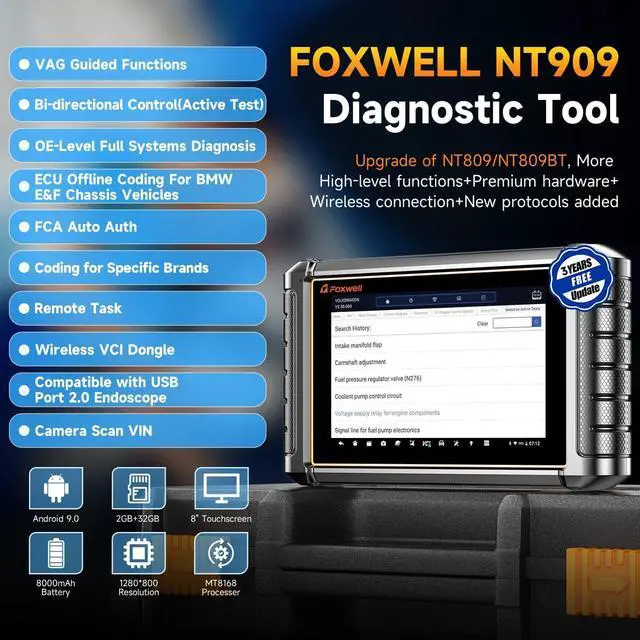 Alt view image 4 of 7 - NT909 Bidirectional OBD2 Scanner, Car Diagnostic Tool, Active Test for All System, ECU Coding, 30+ Resets, FCA Autoauth, VAG Guide, CAN-FD & DOIP, 3-Year Free Upgrade