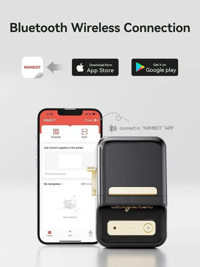 Alt view image 2 of 7 - B21 Label Printer,Bluetooth Thermal Label Maker,Ideal for Home Organization,Business,Ofice,50x30mm Label,230Pcs(Black)