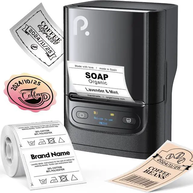 Main image of PM220S Label Maker Machine with Tape, 2 Inch Bluethooth Portable Thermal Label Printer for Small Business, Office, Home, Address, Logo Label, Sticker Printer for Phone/Tablet/PC, Black