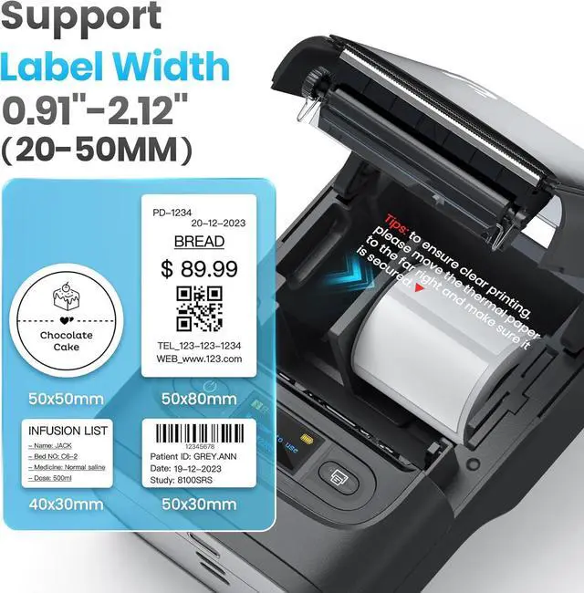 Alt view image 2 of 7 - PM220S Label Maker Machine with Tape, 2 Inch Bluethooth Portable Thermal Label Printer for Small Business, Office, Home, Address, Logo Label, Sticker Printer for Phone/Tablet/PC, Black