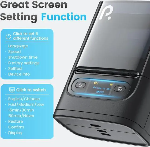 Alt view image 3 of 7 - PM220S Label Maker Machine with Tape, 2 Inch Bluethooth Portable Thermal Label Printer for Small Business, Office, Home, Address, Logo Label, Sticker Printer for Phone/Tablet/PC, Black