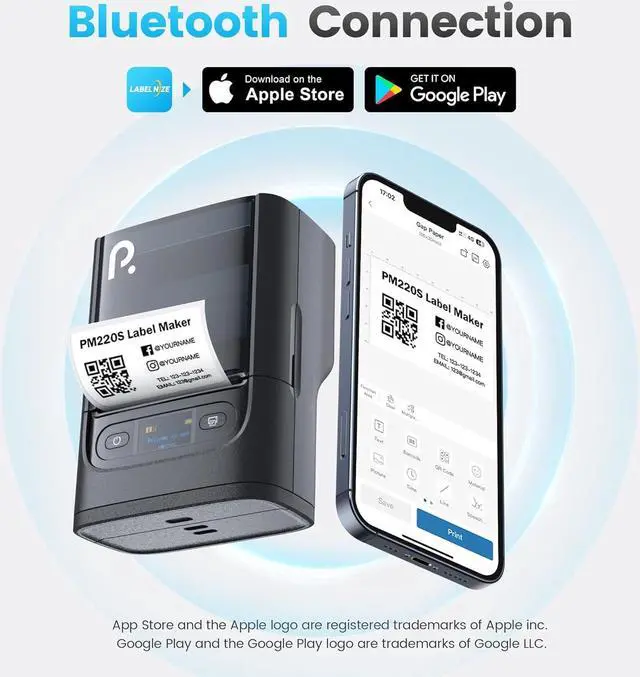 Alt view image 4 of 7 - PM220S Label Maker Machine with Tape, 2 Inch Bluethooth Portable Thermal Label Printer for Small Business, Office, Home, Address, Logo Label, Sticker Printer for Phone/Tablet/PC, Black