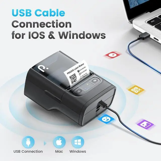 Alt view image 5 of 7 - PM220S Label Maker Machine with Tape, 2 Inch Bluethooth Portable Thermal Label Printer for Small Business, Office, Home, Address, Logo Label, Sticker Printer for Phone/Tablet/PC, Black