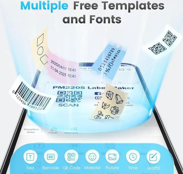 Alt view image 7 of 7 - PM220S Label Maker Machine with Tape, 2 Inch Bluethooth Portable Thermal Label Printer for Small Business, Office, Home, Address, Logo Label, Sticker Printer for Phone/Tablet/PC, Black