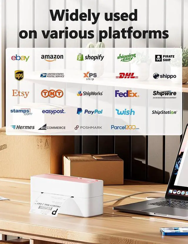 Alt view image 4 of 7 - Bluetooth Thermal Label Printer, 241BT 4X6 Wireless Shipping Label Printer for Small Business, Pink Label Printer for Shipping Package, Compatible with iPhone, Android, , Shopify, UPSP