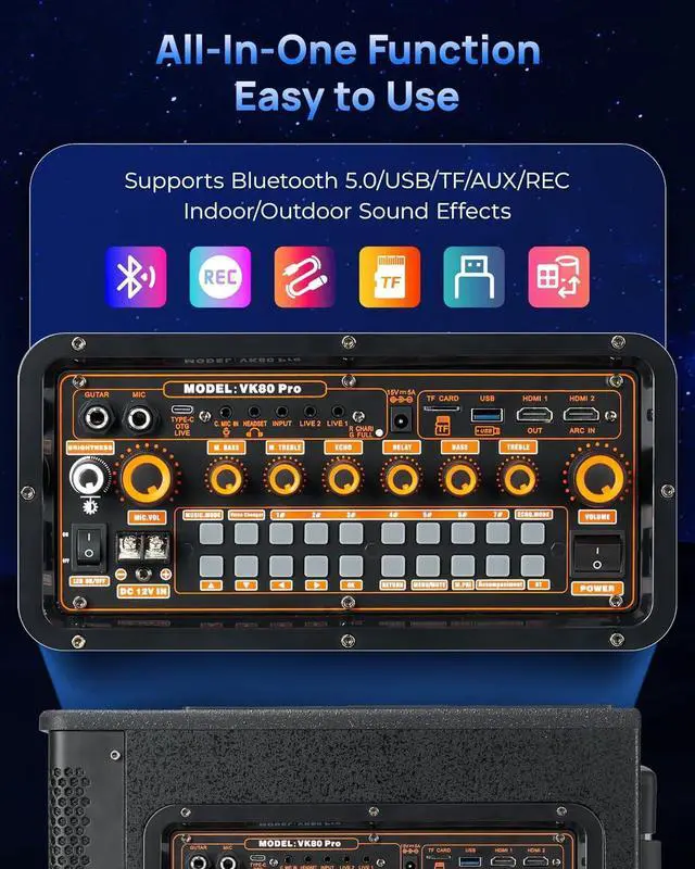 Alt view image 4 of 7 - Professional Karaoke Machine for Adults with Lyrics Display Screen, WiFi Karaoke System Bluetooth Portable Karaoke Speaker with 14.1" Tablet, 2 UHF Wireless Microphones & LED Lights, VK80 Pro Vangoa