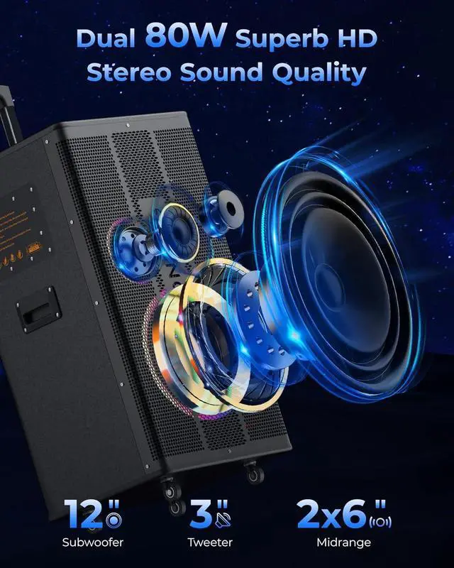 Alt view image 5 of 7 - Professional Karaoke Machine for Adults with Lyrics Display Screen, WiFi Karaoke System Bluetooth Portable Karaoke Speaker with 14.1" Tablet, 2 UHF Wireless Microphones & LED Lights, VK80 Pro Vangoa