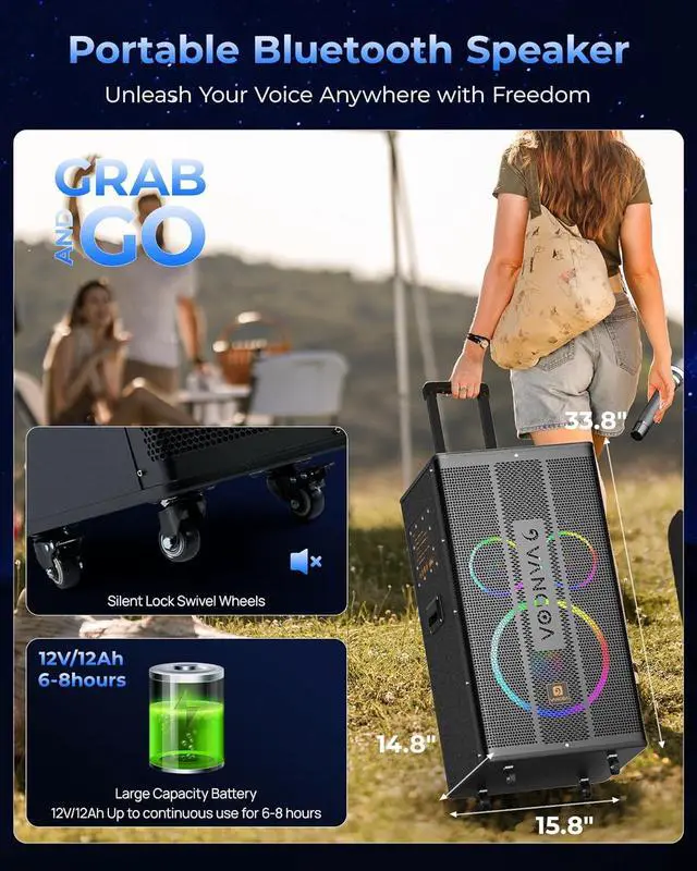 Alt view image 6 of 7 - Professional Karaoke Machine for Adults with Lyrics Display Screen, WiFi Karaoke System Bluetooth Portable Karaoke Speaker with 14.1" Tablet, 2 UHF Wireless Microphones & LED Lights, VK80 Pro Vangoa