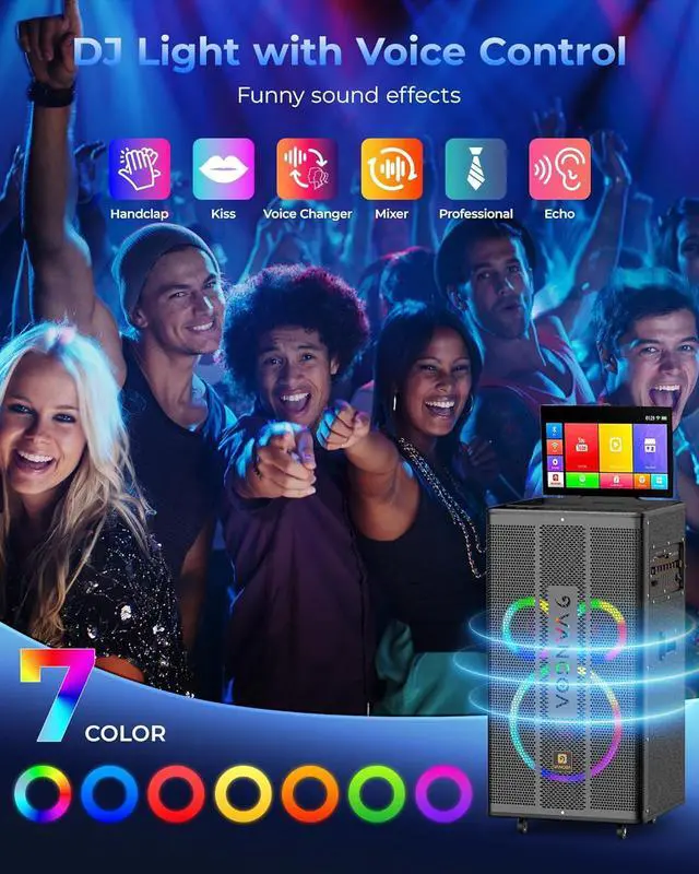Alt view image 7 of 7 - Professional Karaoke Machine for Adults with Lyrics Display Screen, WiFi Karaoke System Bluetooth Portable Karaoke Speaker with 14.1" Tablet, 2 UHF Wireless Microphones & LED Lights, VK80 Pro Vangoa