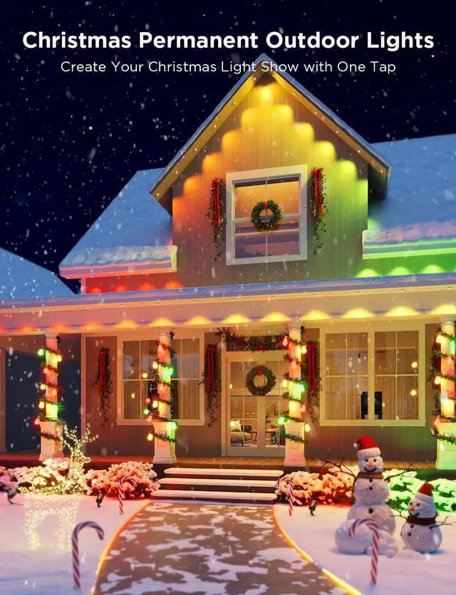 Alt view image 2 of 7 - Permanent Outdoor Lights Pro, 200ft with 120 RGBIC LED Lights for Daily and Accent Lighting, 75 Scene Modes for Christmas, IP67 Waterproof, Works with Alexa, Google Assistant, Matter, White