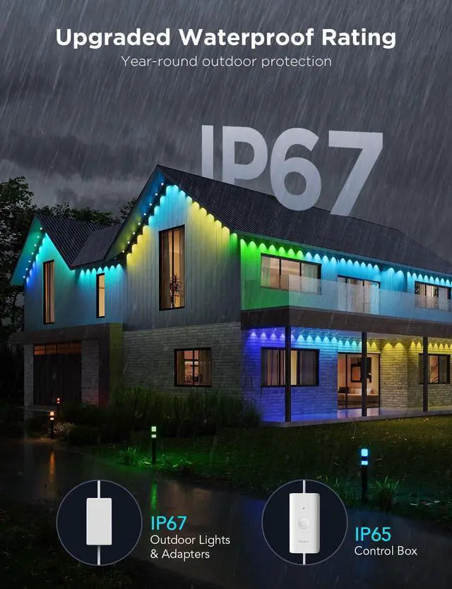Alt view image 4 of 7 - Permanent Outdoor Lights Pro, 200ft with 120 RGBIC LED Lights for Daily and Accent Lighting, 75 Scene Modes for Christmas, IP67 Waterproof, Works with Alexa, Google Assistant, Matter, White