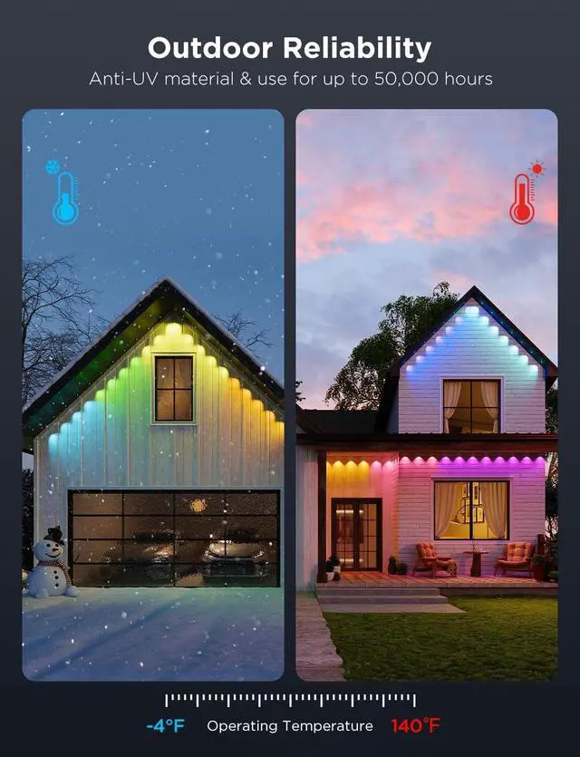 Alt view image 6 of 7 - Permanent Outdoor Lights Pro, 200ft with 120 RGBIC LED Lights for Daily and Accent Lighting, 75 Scene Modes for Christmas, IP67 Waterproof, Works with Alexa, Google Assistant, Matter, White