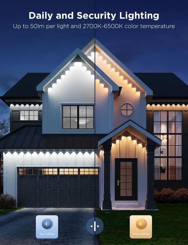 Alt view image 7 of 7 - Permanent Outdoor Lights Pro, 200ft with 120 RGBIC LED Lights for Daily and Accent Lighting, 75 Scene Modes for Christmas, IP67 Waterproof, Works with Alexa, Google Assistant, Matter, White